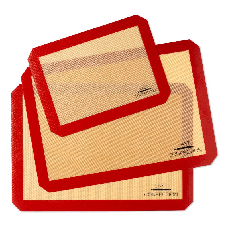 Last Confection Silicone Baking Mat - Set of 3 Non-Stick Professional Food Safe Tray Pan Liners - 2 Half Sheet (11-5/8" x 16-1/2") 1 Quarter Sheet (8-1/2" x 11-1/2") - Image 1